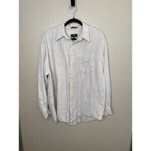 Club Room Mens XL Button-Down Shirt 50% Linen 40% Cotton Beige Long Sleeve
